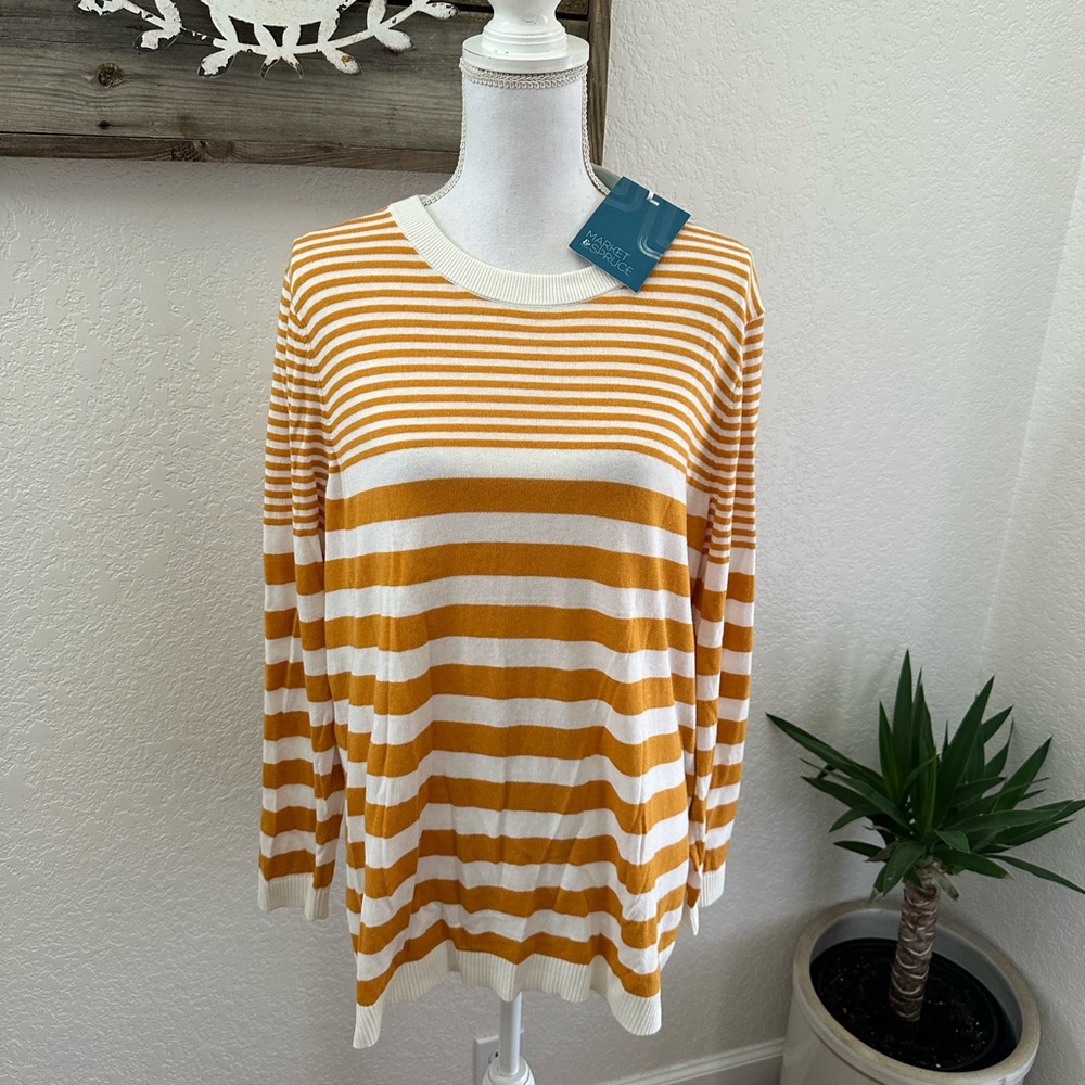 Stitch‎ Fix Market & Spruce Liss mustard stripe cotton blend sweater size 1X NWT